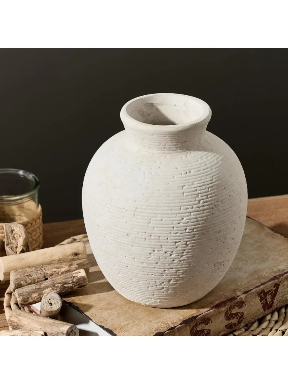 Rustic Ceramic Flower Vase for Home Decor - Vintage Farmhouse Table Centerpiece